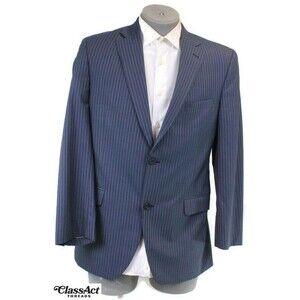 Executive Clothiers Sport Coat Suit Jacket Blazer Men's Wool Blue Striped 42L